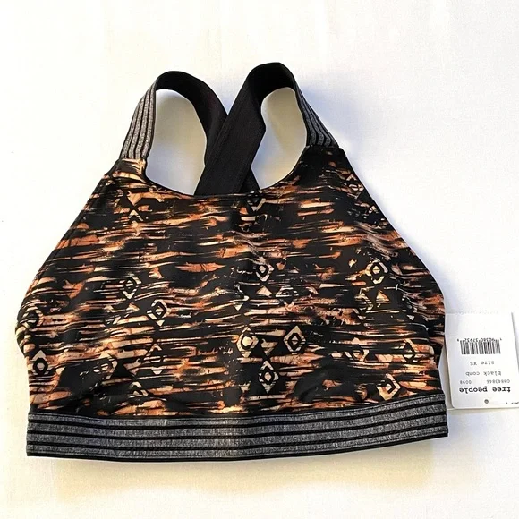 Free People Printed Practice Makes Perfect Active Bra Crossback Black Combo NWT - Picture 4 of 16